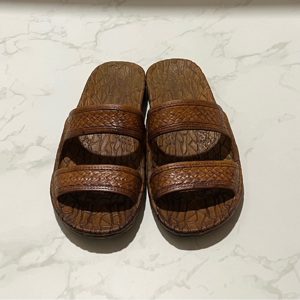 Authentic Pali Hawaii Brown Textured Slide Sandals